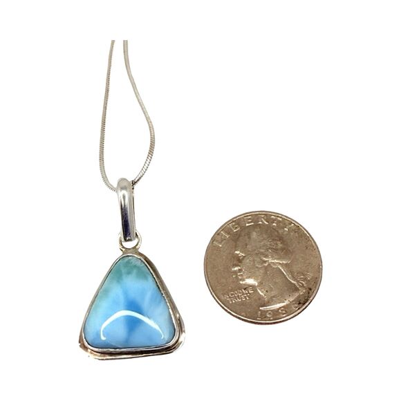 Larimar Triangle Pendant Necklace 24" 925 Sterling Silver Blue Crystal Stone - Picture 13 of 15